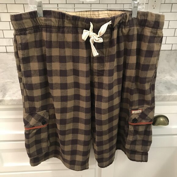 Bottoms Out Shorts Mens XL Brown Tan Plaid Flannel Lounge Sleep Drawstring Cargo - Picture 1 of 8